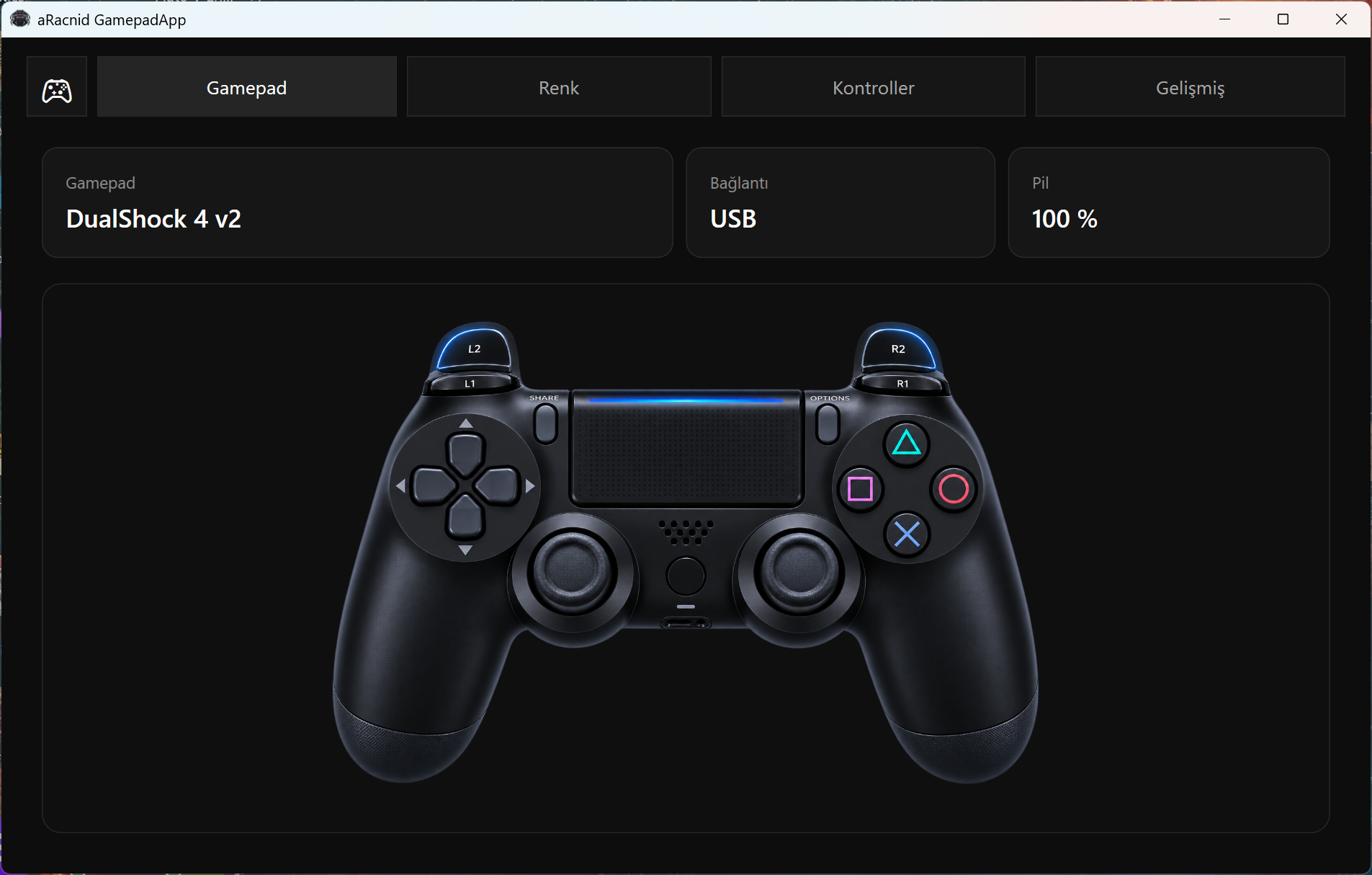 aRacnid main screen with DualShock 4
